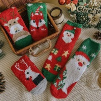 Chaussettes d'intérieur douces et confortables en polaire corail pour femme, motif baleine de Noël et bonhomme de neige, idéales pour dormir, vente en gros
