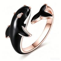 Bague double dauphin ajustable en argent sterling plaqué rhodium pour femme, style mignon, idéale pour cadeaux et soirées