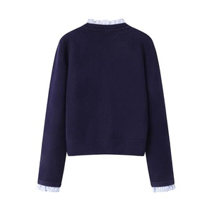 Dalang Women's Knit <b>Cardigan</b> Loose Fit Round Neck Ruffled Splicing Single Breasted Anti Pilling Spring Autumn Style - Product Image 3