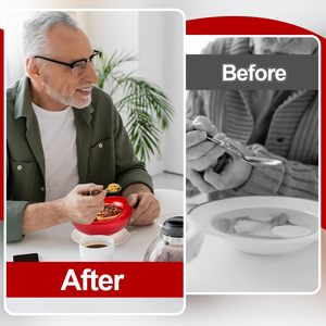 Elderly Self-Feeding Tableware Set 3-Piece <b>Red</b> Suction Cup Base Adaptive Spoon Bowl Parkinson's Rehabilitation <b>Therapy</b> Supplies - Product Image 5