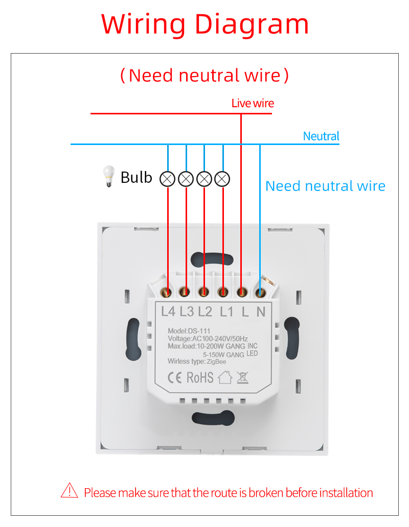 Zigbee EU UK Standard 1 Gang 110-240V Google Alexa Smart Light Switch