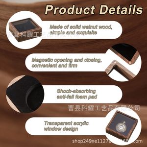 Wooden Pocket <b>Watch</b> Box Square Flip Top Transparent Glass Storage <b>Case</b> For <b>Watch</b> Coin Display - Product Image 2