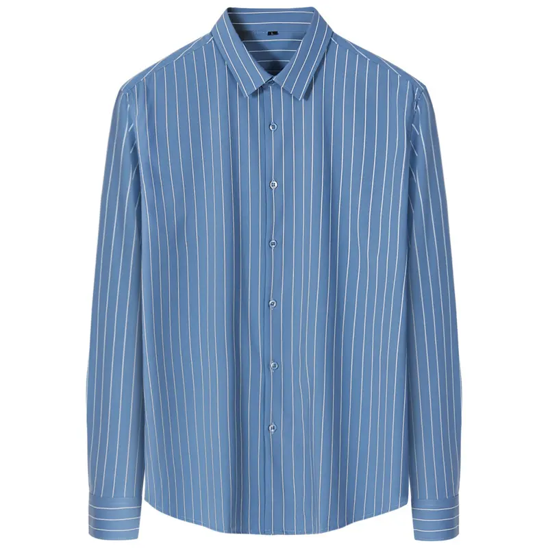Classic Casual Blue Poplin Shirts 100% Cotton Long Sleeve Strip Men's Shirts Customized Striped Lapel Shirts