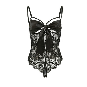 Sexy Lace Bodysuit Women Long Sleeve See Through Black Lingerie Set Sleepwear - Product Image 5