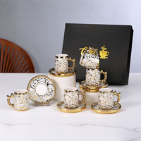 Bestseller - Ensemble de tasses et soucoupes à café en céramique de style européen avec estampage doré - 6 tasses et 6 soucoupes avec poignée - Coffret cadeau