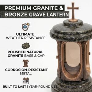 Lanterna Commemorativa in Granito per <span class=keywords><strong>Cimitero</strong></span>, Lanterna in Pietra Granito Znicz con Croce, Portacandele Decorativo per Tombe - Product Image 2
