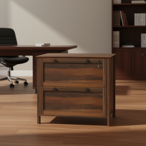 Archivador lateral de madera marrón con 2 cajones, ajustable para archivar documentos A4, tamaño carta y legal, mueble de oficina con cerradura con llave - Product Image 2