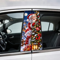Autocollant de Noël Père Noël et Bonhomme de Neige pour montant B de voiture, décoration de colonne centrale de fenêtre de voiture pour les fêtes d'hiver, en PVC imperméable