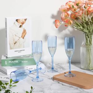 Blue Plastic Champagne Flutes Shatterproof Wine <b>Glasses</b> Set for Outdoor Party Reusable Acrylic Stemware for Mimosa Bar Bulk - Product Image 5