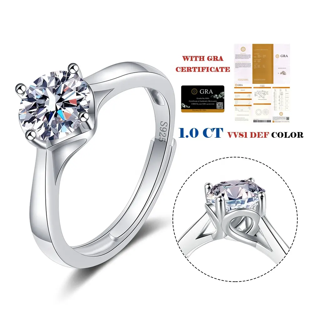 Custom Wholesale Jewelry VVS Round Brilliant Cut Moissanite Diamond Crown Design Women Luxury 925 Sterling Silver Ring