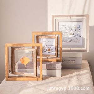 Wooden Rotating Photo <b>Frame</b> Solid Wood Rectangle Tabletop Display <b>Frame</b> For Home Living Room Bedroom - Product Image 4