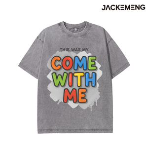Camiseta Oversize de Algodón Lavado con Estampado 'Come With Me', Estilo Retro Urbano, para Uso Diario Informal, Venta al por Mayor desde Almacén en EE. UU. - Product Image 2