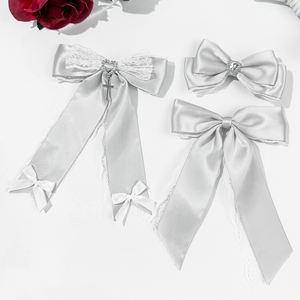 Sasaacc Zilvergrijze Strass Hartvormige Strik Haarclip, Een High-End, Veelzijdig, Zoet En Cool Haaraccessoire Voor Vrouwen - Product Image 1