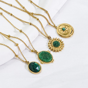 Collar de cadena de eslabones 316L de acero inoxidable de moda de lealtad para mujer, piedra Natural, Serie de Jade <span class=keywords><strong>africano</strong></span>, chapado en oro de 14K - Product Image 2