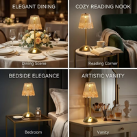 Lampes de table sans fil rechargeables avec abat-jour en verre floral, en métal robuste, à intensité variable au toucher, veilleuse de chevet pour chambre d'hôtel