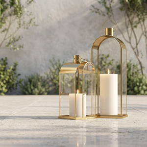 Latest <b>Brass</b> <b>Lantern</b> Set with Clear Glass Panels and Arched Tops for Christmas Home Decoration - Product Image 6