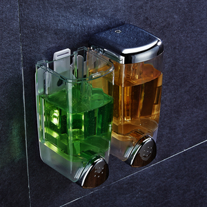 Distributeur de savon liquide double manuel en plastique chromé à fixation murale HF, distributeur de <span class=keywords><strong>gel</strong></span> <span class=keywords><strong>douche</strong></span>, support pour désinfectant pour les mains, mousse de bain, <span class=keywords><strong>gel</strong></span> <span class=keywords><strong>douche</strong></span> - Product Image 6