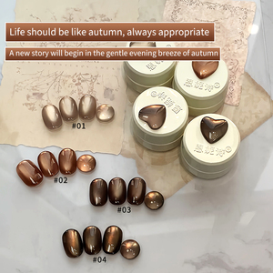 Golden Autumn Caramel <span class=keywords><strong>Chocolate</strong></span> Brown Glass Bead Cat Eye Gel Polish - Product Image 4