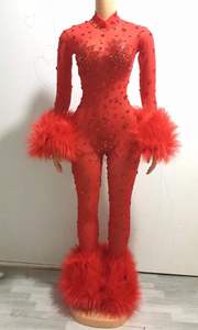 MF Nouveau produit Combinaison pantalon longue élégante pour femme, décontractée et de soirée, avec manches ornées de strass brillants et de plumes, en Polyester/Lycra, séchage rapide - Product Image 5