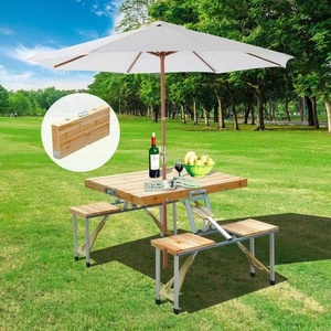 Table de pique-nique portable en bois, de forme rectangulaire et pliable, <span class=keywords><strong>avec</strong></span> chaise, alliage d'aluminium, pour <span class=keywords><strong>Camping</strong></span>, barbecue - Product Image 2
