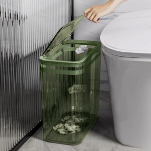 Rectangular Trash Can With Lid Push Button Indoor Bathroom Toilet Kitchen Living Room Bedroom Large Capacity Storage <b>Bin</b> - Product Image 5