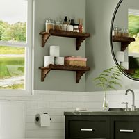 Rak Dinding Kayu Bergelombang dengan Braket Kayu, Rak Dinding Rustic untuk Ruang Tamu, Kamar Tidur, Kamar Mandi