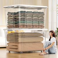 Boîte de rangement transparente en plastique avec roulettes, empilable, portable, anti-poussière, étanche, pour vêtements, cuisine, bureau