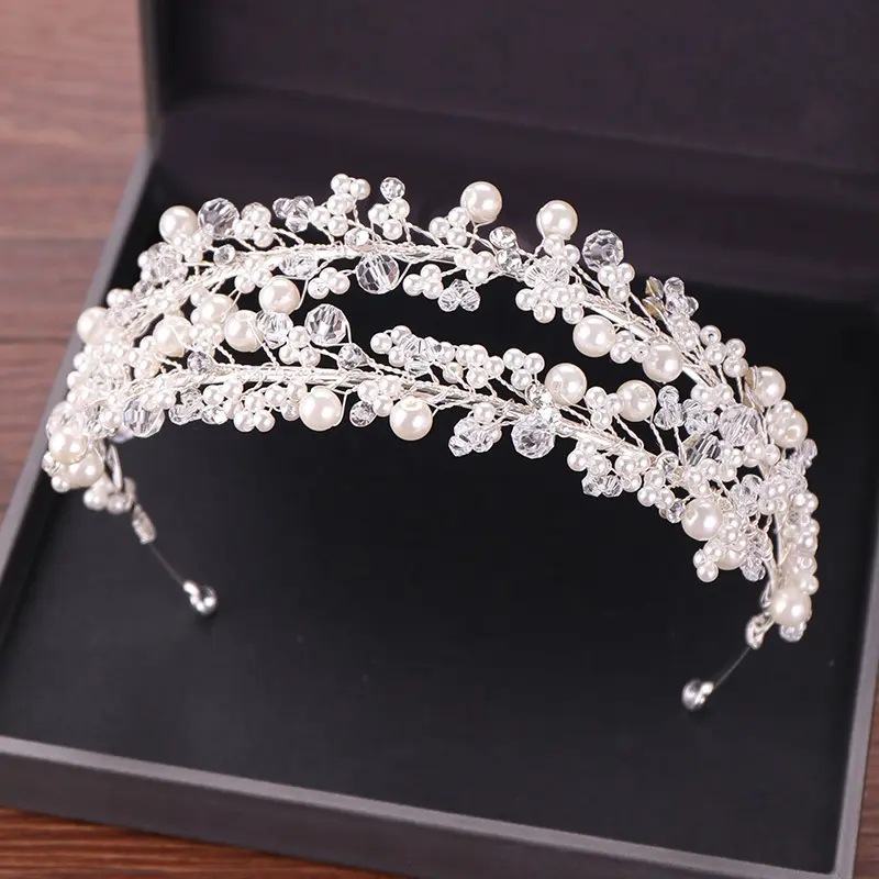 Bando kristal pernikahan Tiara putri mutiara kualitas tinggi kustom pabrik perhiasan rambut pengantin