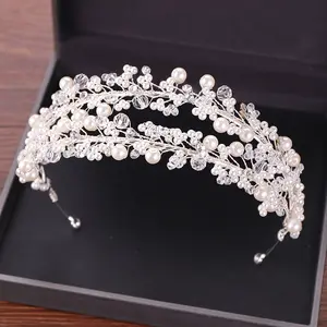 Factory Customized High Quality Pearl Princess Tiara Wedding Crystal Headband Bridal Hair Jewelry