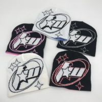Unisex Winter Warme Beanie Hoed Custom Ontwerp Acryl Materiaal Omkeerbaar Met 3d Borduurwerk Voor Stripfiguur Fruit Afbeelding