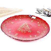 Assiettes de présentation rondes en verre sans plomb, motif tourbillon rouge, pour Noël, vente en gros, pour événements, décoration de table de luxe