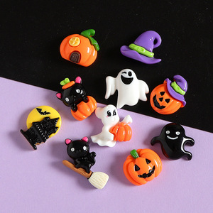 Nouveaux charms en résine sur le thème d'Halloween : Citrouille, Fantôme, Chapeau <span class=keywords><strong>de</strong></span> sorcière, Château, Chat noir, pour chaussures, boîtes à chapeaux, sacs, épingles à cheveux, élastiques à cheveux, stylos - Product Image 4