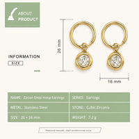 Boucles d'oreilles pendantes en acier inoxydable plaqué or 14 carats avec zircon cubique, design rond serti, bleu, rose ou transparent