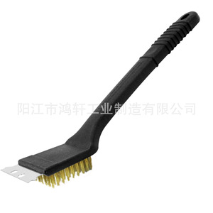Teppanyaki Grill Cleaning Brush With Spatula Head Long Handle Black PP Handle Steel Wire Bristles Multipurpose <b>BBQ</b> <b>Tool</b> - Product Image 2
