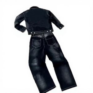 Custom Unisex Denim Set Solid Color Casual Breathable Eco-Friendly Full Length Button up Jacket <b>Pants</b> Autumn Wear Regular Fit - Product Image 2