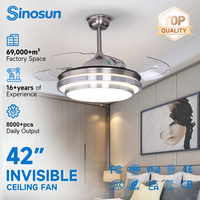 Ventilador de Techo LED Invisible Ajustable con Control Remoto de 6 Velocidades y 42 Pulgadas para Dormitorio Interior Moderno, Precio Competitivo OEM/ODM