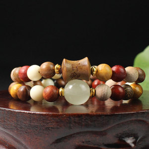 สร้อยข้อมือไม้จันทน์หลายอัญมณีหินธรรมชาติ unisex สวมใส่ทุกวันเครื่องประดับสไตล์เซน - Product Image 2