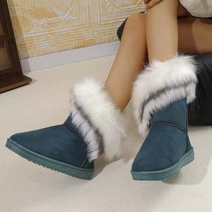 Bottes de neige roses en faux daim pour femme avec revers en fausse fourrure bicolore et doublure chaude et confortable - Product Image 4