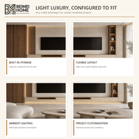 Meuble TV mural moderne de luxe léger en bois massif avec panneau en pierre gris chaud, rangement en noyer, meuble multimédia flottant pour villa OEM