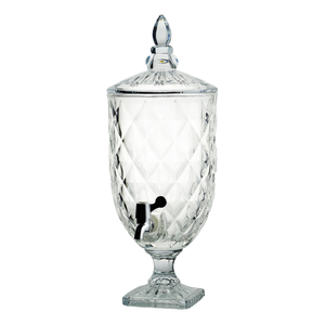 Distributeur de boissons en verre transparent 5L Diamond Crisscut, <span class=keywords><strong>Jarre</strong></span> à punch sur pied haut avec robinet chromé pour mariages et buffets - Product Image 2