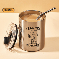 Gobelet isotherme à café Snoopys en acier inoxydable 304 avec paille en acier inoxydable, tasse de voyage portable à isolation sous vide