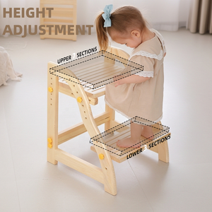 كرسي درج للأطفال الصغار قابل لتعديل الارتفاع بتصميم OEM/ODM، مع لوحة قدم أوسع للوقوف بشكل أكثر أمانًا، كرسي درج خشبي ناعم - Product Image 4