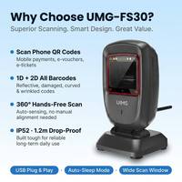 UIMG FS30 Abordable 360 °   Lecteur de codes-barres omnidirectionnel 2D 1D USB pour les magasins de thé au lait, de bubble tea et les paiements par QR code sur téléphone