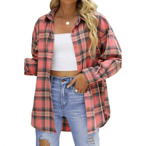 Blus Wanita Atasan longgar kasual, baju kotak-kotak gaya longgar musim gugur dan musim dingin 2025 - Product Image 1