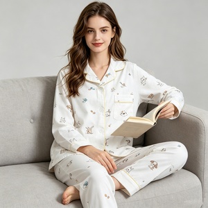 <strong>Women</strong> Cotton <strong>Pyjama</strong> Manufacturer Two Piece Organic Cotton Lounge Set <strong>Women's</strong> Cartoon Animal Print Pajama Set - Product Image 3