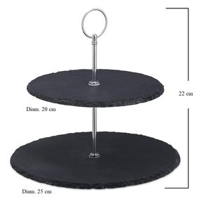 Support à gâteau en ardoise à 2 niveaux, cadre métallique rond avec crochet, pieds antidérapants, vaisselle de fête - Product Image 2