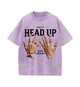 T-shirt Oversize Délavé Rétro Streetwear avec Imprimé 'Keep Ya Head up Never Parender' pour Homme, Style Hip Hop Décontracté Y2K, Stock USA, Vente en Gros - Product Image 5