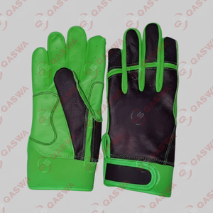 Gants de frappeur de baseball Softball à manchette courte en cuir de couleur noire et verte - Product Image 1