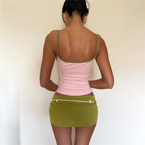 Color Blocking 2Piece <b>Set</b> Women LowNeck Backless Skinny Camisoleand Bandage Skirt Sweet Summer - Product Image 3