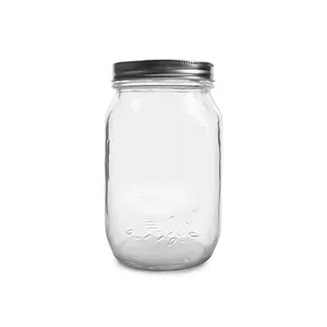 32盎司大容量透明广口玻璃梅森罐1000毫升压花玻璃储物罐，带螺旋顶盖